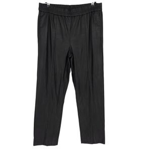 Ann Taylor Straight Ankle Pants Black Faux Leather High Rise Pull On Large